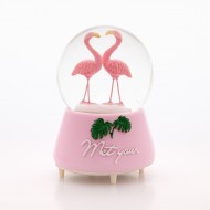 Palmiyeli Pembe Flamingo Sevgililer | Kar Küresi