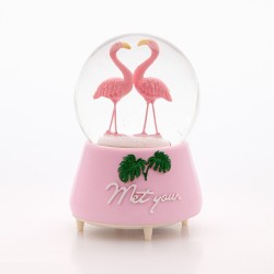 Palmiyeli Pembe Flamingo Sevgililer | Kar Küresi