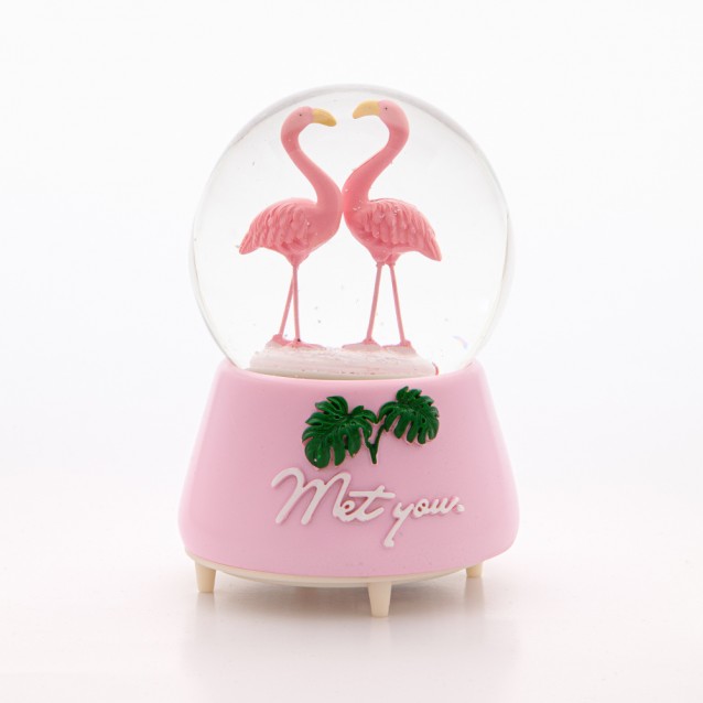 Kurmalı Müzikli Dönen Pembe Flamingo Kar Küresi Kurmalı Müzikli Dönen Pembe Flamingo Kar Küresi