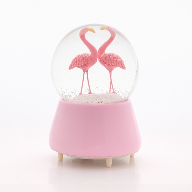 Kurmalı Müzikli Dönen Pembe Flamingo Kar Küresi Kurmalı Müzikli Dönen Pembe Flamingo Kar Küresi